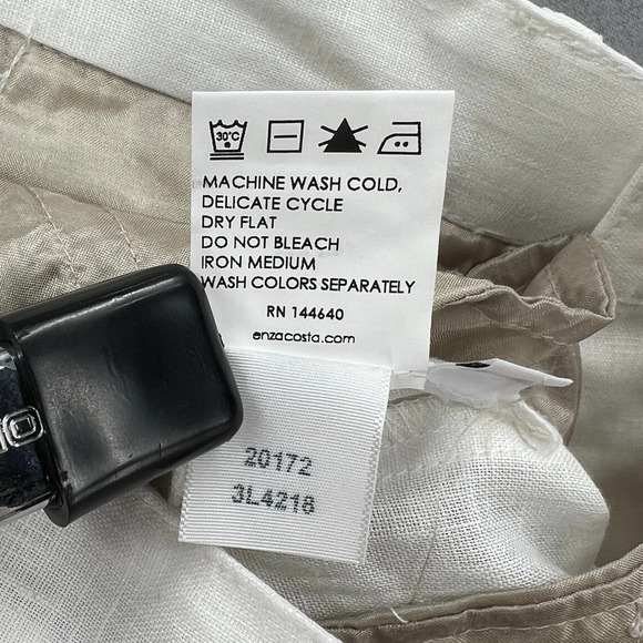 ENZA COSTA Tapered Pleated Pant Womens 25 White Linen Trouser Undyed High Waist - Picture 11 of 16